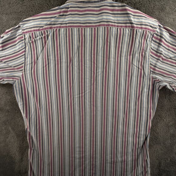 Faconnable Long Sleeve Button Up Shirt Men Cotton Striped Purple Gray Large - Picture 13 of 16